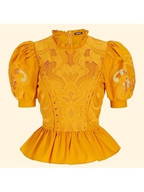 Zimmermann Style Embroidery Express Ballon Sleeve Peplum Women’s Top Size M